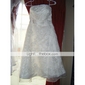 A-line Strapless Tea-length Wedding Dress with Beaded Appliques