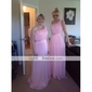 Sheath/Column One Shoulder Floor-Length Chiffon Over Stretch Satin Bridesmaid Dress  