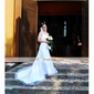 A-line Strapless Court Train Organza Wedding Dress 
