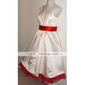 A-line Straps Tea-length Satin Bridesmaid/ Wedding Party Dress