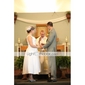 A-line Scoop Ankle-length Satin Wedding Dress