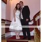 A-line One Shoulder Tea-length Satin Tulle Wedding Dress