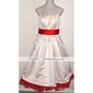 A-line Straps Tea-length Satin Bridesmaid/ Wedding Party Dress