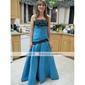 A-line Strapless Sleeveless Floor-length Taffeta Prom Dress