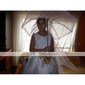 hermoso encaje blanco boda paraguas