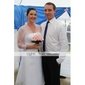 A-line 3/4-length Sleeve Knee-length Satin organza Wedding Dress