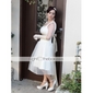 A-line Bateau Sleeveless Satin Tulle Knee-length Wedding Dress 