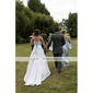 A-line Strapless Chapel Train Organza Satin Wedding Dress