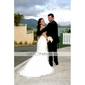 Trumpet/Mermaid Halter Court Train Satin Organza Wedding Dress 