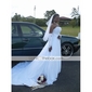 A-line/ Princess Strapless Cathedral Train Chiffon Over Satin Wedding Dress With Ruched Waist