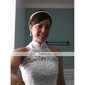 Ball Gown High Neck Chapel Train Organza Tiered Wedding Gown