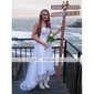 A-line Strapless Asymetrical Tulle Over Satin Wedding Dress