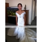 Trumpet/Mermaid Off-the-shoulder Organza Over Satin Wedding Dress With Removable Chapel Train 