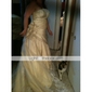A-line Strapless Cathedral Train Taffeta Wedding Dress with Flowers