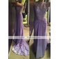 Sheath/Column Jewel Sweep/Brush Train Lace And Chiffon Evening Dress inspired by Eva La Rue at Golden Globe 