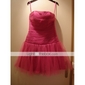 A-line Strapless Knee-length Tulle Over Matte Satin Bridesmaid/Wedding Party Dress 
