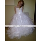 Ball Gown Scoop Floor-length Pearls Satin Organza Flower Girl Dress

