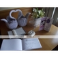 Wedding Guest Book and Pen Set With  Decorative White Silk Roses
