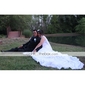 Sheath/ Column One Shoulder Court Train Chiffon Over Satin Wedding Dress with 3D Flowers