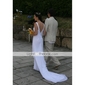 Sheath/ Column Straps Sweep/ Brush Train Chiffon Wedding Dress