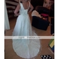 A-line/ Princess Scoop Court Train Satin Organza Plus Size Wedding Dress