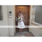 A-line 3/4-length Sleeve Knee-length Satin organza Wedding Dress