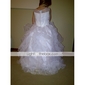 Ball Gown Scoop Floor-length Pearls Satin Organza Flower Girl Dress
