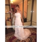 Sheath/Column Strapless Court Train Organza Wedding Dress
