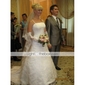 A-line/ Princess Strapless Court Train Lace Over Satin Wedding Dress