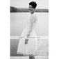 A-line Scoop Tea-length Satin Wedding Dress