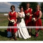 A-line V-neck Knee-length Chiffon Bridesmaid/Wedding Party Dress With Criss-Cross Bodice 