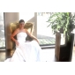 A-line/ Princess Strapless Court Train Lace Over Satin Wedding Dress