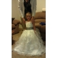 Ball Gown Scoop Floor-length Pearls Satin Organza Flower Girl Dress
