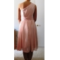 Sheath/ Column One Shoulder Knee-length Chiffon Over Elastic Satin Bridesmaid Dress