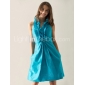 A-line V-neck Short/ Mini Taffeta Cocktail Dress With Ruffles 