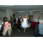 Audrey Hepburn Funny Face Ball Gown Bateau Knee-length Satin Tulle Wedding Dress