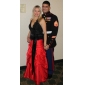 A-line Halter Sweep/ Brush Train Taffeta Satin Evening/ Prom Dress