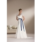 A-line/ Princess Strapless Cathedral Train Chiffon Over Satin Wedding Dress With Ruched Waist