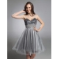 A-line Spaghetti Straps Knee-length Sequined Taffeta And Tulle Cocktail Dress