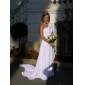Sheath/ Column One Shoulder Court Train Chiffon Over Satin Wedding Dress with 3D Flowers