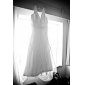 Empire V-neck Sleeveless Sweep / Brush Train Satin Wedding Dress