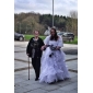 A-line Princess Sweetheart Strapless Floor-length Organza Wedding Dress 
