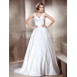A-line V-neck Neckline Cathedral Train Satin Wedding Dress