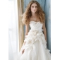 A-line Sweep/ Brush Train Satin Chiffon Wedding Dress