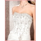 A-line Strapless Cathedral Train Embroidery Satin Wedding Dress