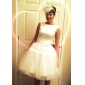 Audrey Hepburn Funny Face Ball Gown Bateau Knee-length Satin Tulle Wedding Dress