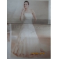 A-line/Princess Strapless Chapel Train Satin Luxury Wedding Dress With Beaded Lace Appliques 
