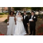 Ball Gown Strapless Chapel Train Satin Wedding Dress 