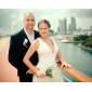 A-line V-neck Asymmetrical Tea-length Chiffon Wedding Dress