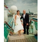 A-line V-neck Asymmetrical Tea-length Chiffon Wedding Dress